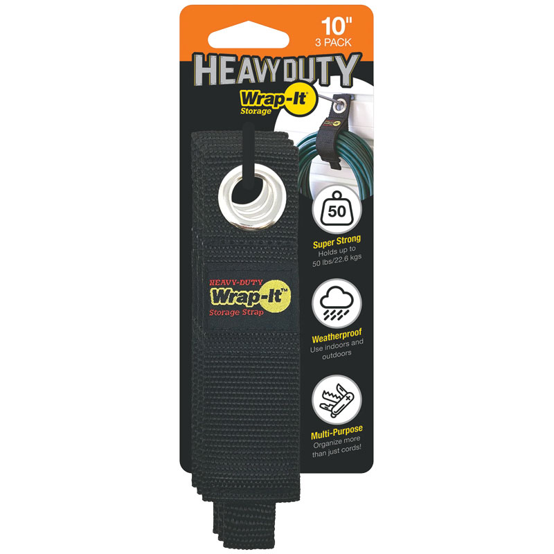 Wrap-It® Heavy-Duty 1.5" W X 10" L Black Storage Straps 50 Lb., 3 Pk.
