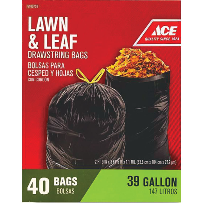 39 Gal. 40 Ct. Ace® Lawn & Leaf Drawstring Bags