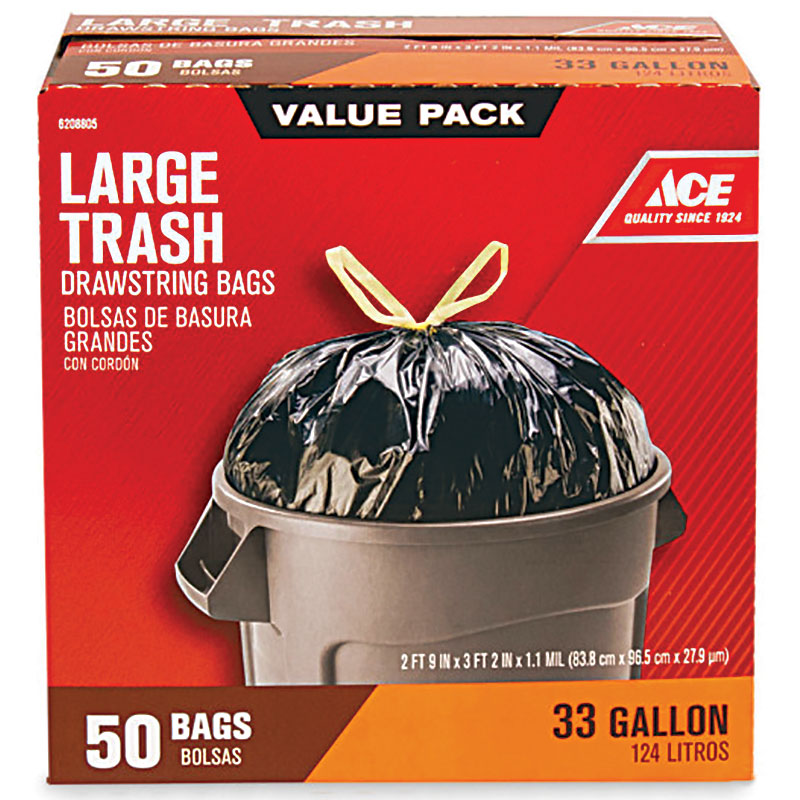 33 Gal. 50 Ct. Ace® Drawstring Trash Bags