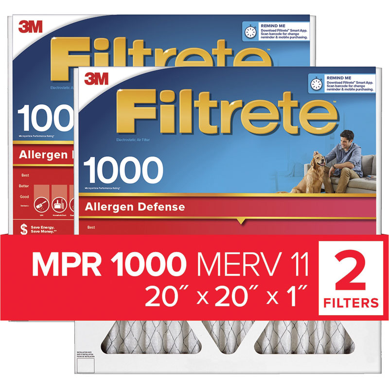 20" x 20" x 1" Filtrete™ 1000 MPR Allergen Defense Air Filter, 2 Pk.