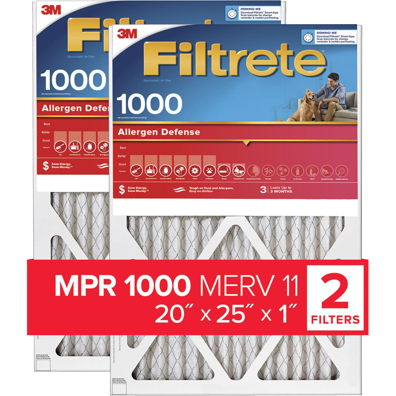20" x 25" x 1" 3M Filtrete™ 1000 MPR Allergen Defense Air Filter, 2 Pk.