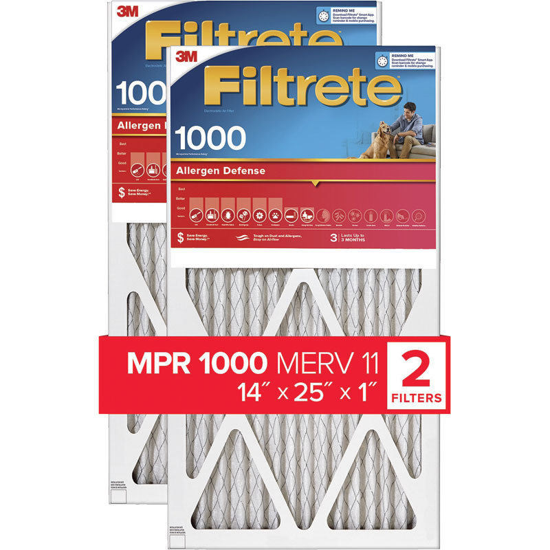 14" x 25" x 1" 3M Filtrete™ 1000 MPR Allergen Defense Air Filter, 2 Pk.