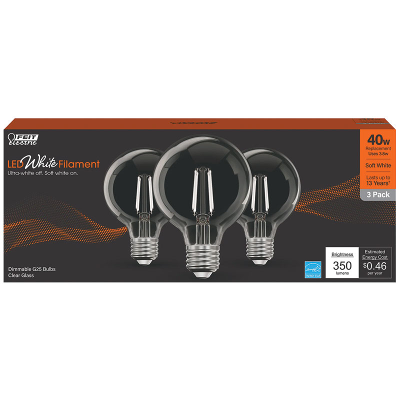 3 Pk. Feit White Filament Soft White LED Light Bulb - 40W