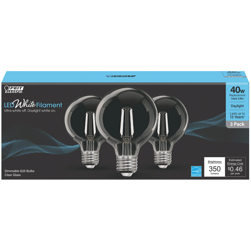 3 Pk. Feit White Filament Daylight LED Light Bulb - 40W
