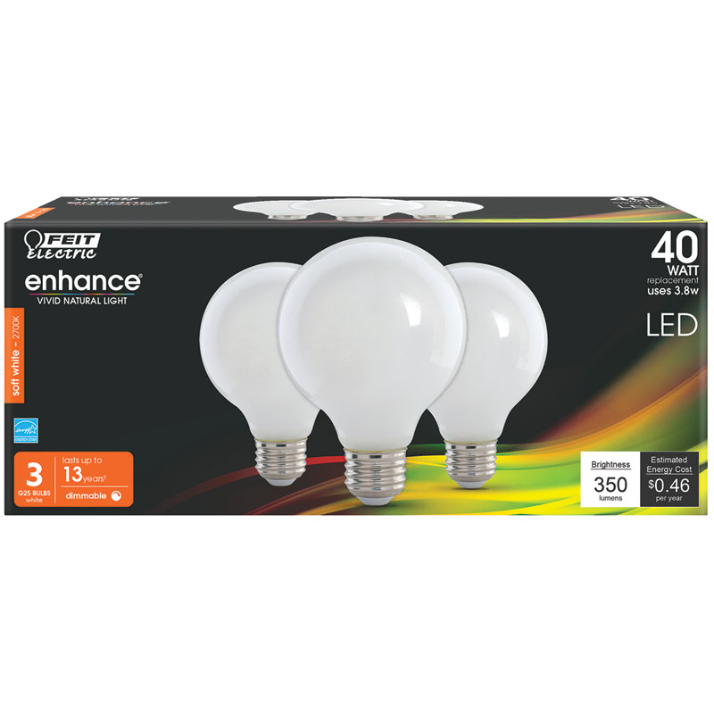 3 Pk. Feit Enhance Soft White LED Light Bulb - 40W