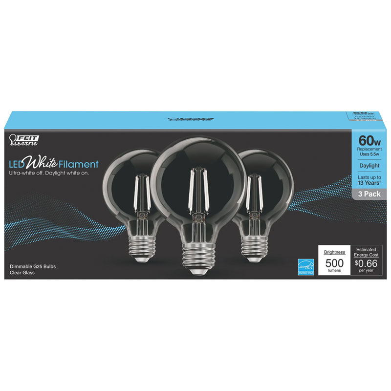 3 Pk. Feit White Filament Daylight LED Light Bulb - 60W