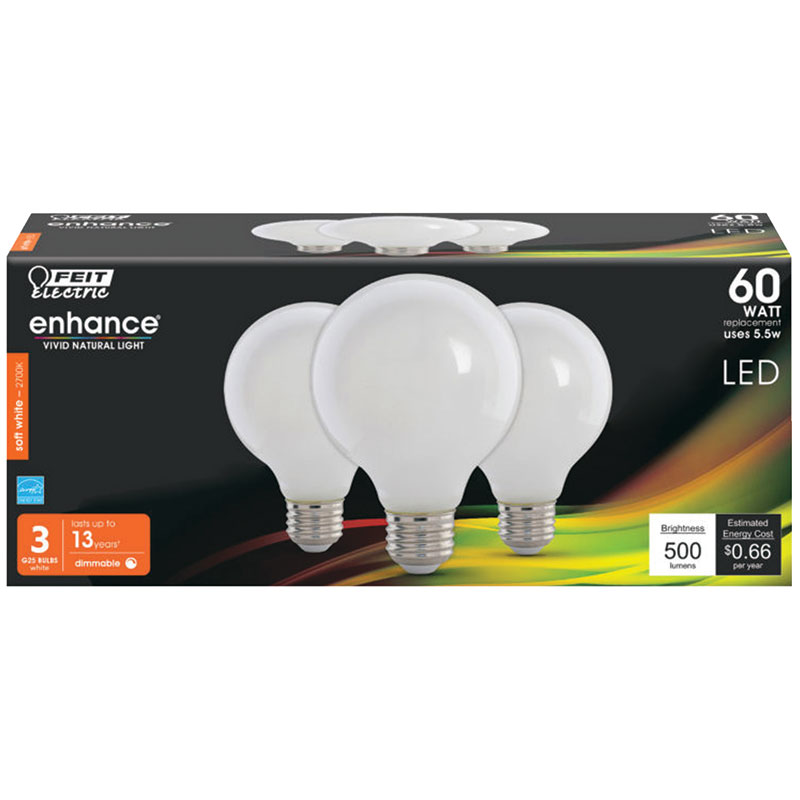 3 Pk. Feit Enhance Soft White LED Light Bulb - 60W