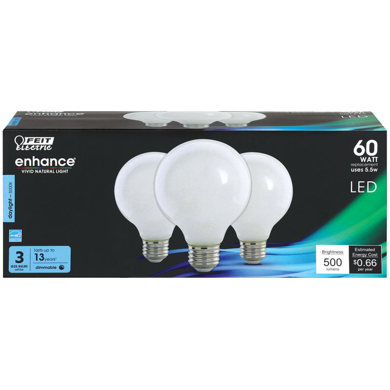 3 Pk. Feit Enhance Daylight LED Light Bulb - 60W