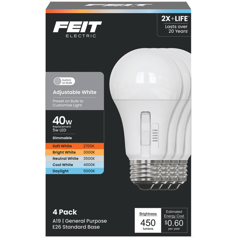 Feit Electric Adjustable White LED Bulb, 4/Pk. 