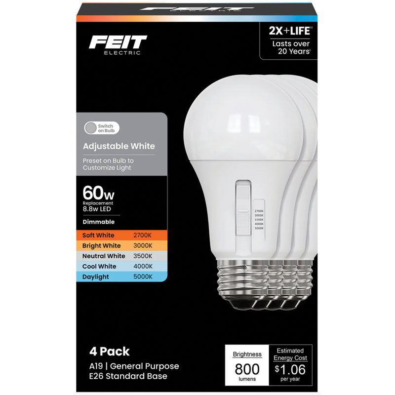 Feit Electric Adjustable White Medium LED Bulb, 4/Pk. 